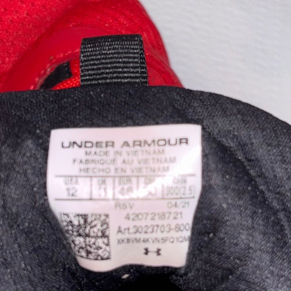 Under Armour Mens Charged RC Running Shoes Sneakers‎ Red Black Athletic Size 12 - Picture 8 of 9